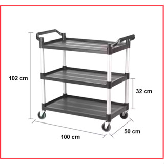Xe đẩy thức ăn 3 tầng, xe dọn chén bát, xe phục vụ 3 tầng chất liệu nhựa khung nhôm
