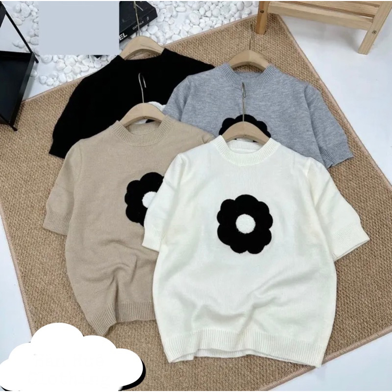 Áo len cộc tay hình bông hoa xù bốn màu , kèm video và ảnh thật