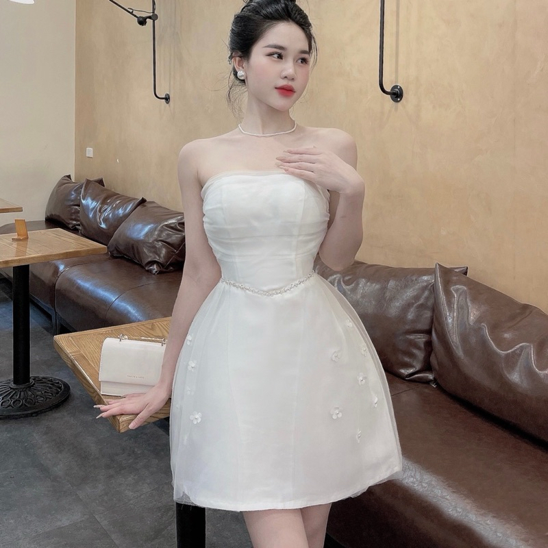 Váy Quây Tapta Phối Lưới Eo Đá