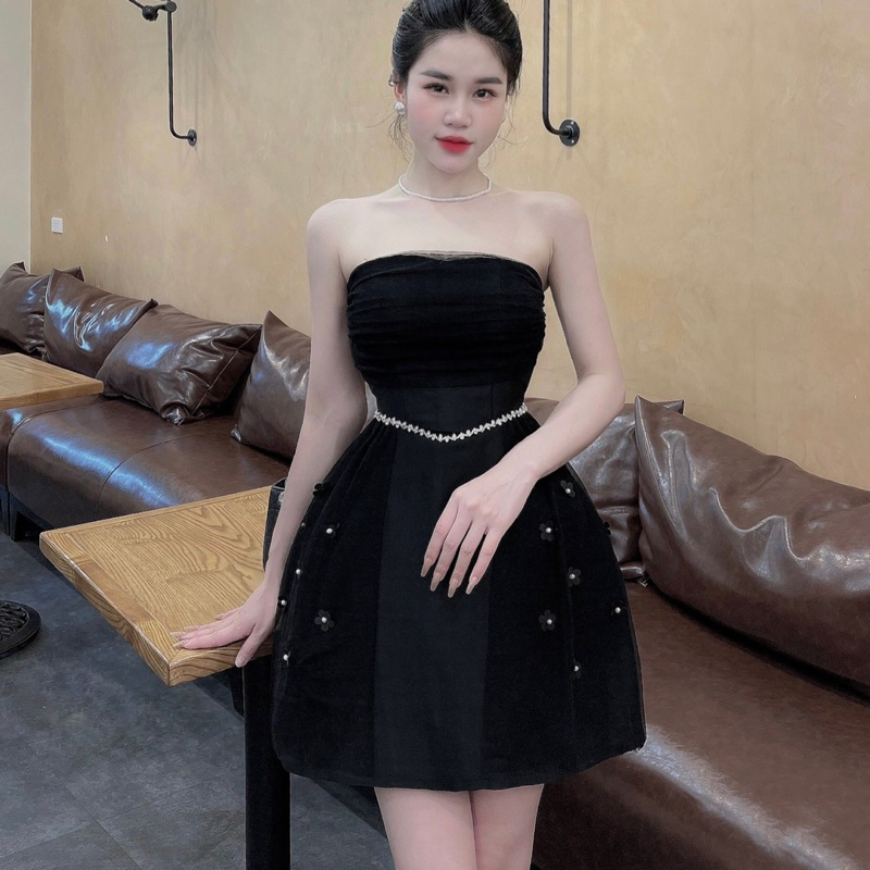 Váy Quây Tapta Phối Lưới Eo Đá