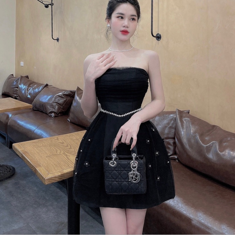 Váy Quây Tapta Phối Lưới Eo Đá