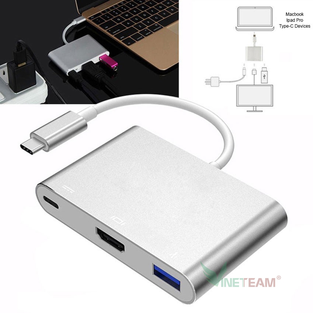 Bộ Chuyển Đổi 3 Trong 1 Hub Type-c 4K HDMI USB 3.0 DC4659