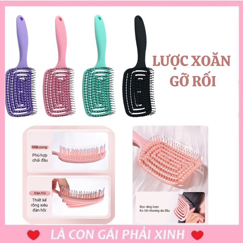Lược gỡ rối chất liệu nhựa cao cấp, lược xoắn gỡ tóc rối thông minh, massage đầu, hạn chế rụng tóc, 