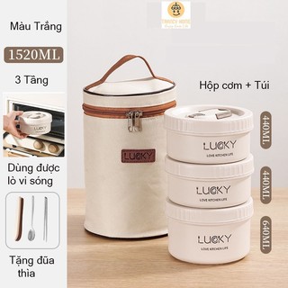 Hộp cơm giữ nhiệt lucky Hộp cơm văn phòng inox Tặng Túi đựng cơm giữ nhiệt mang đi làm