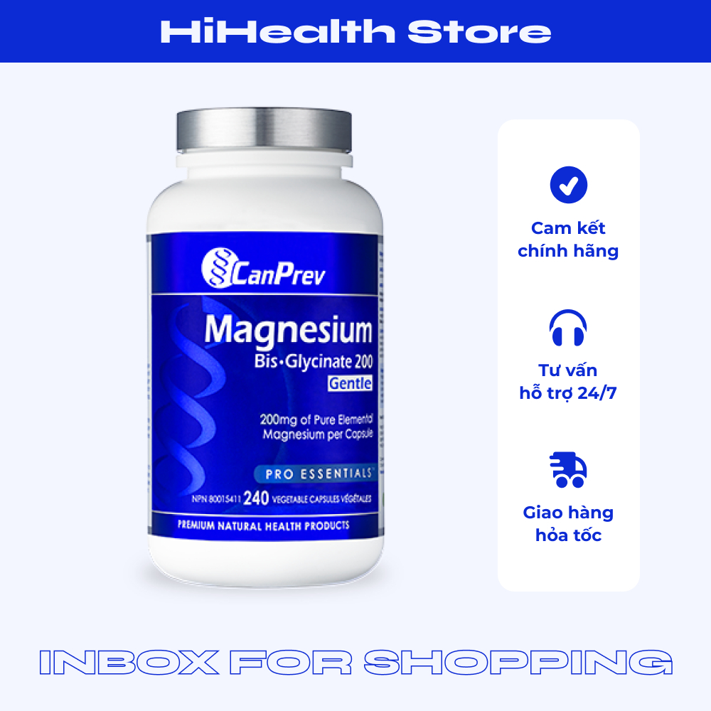 Viên uống bổ sung Magnesium Bisglycinate Canada giảm stress, giảm căng thẳng âu lo, chắc khỏe xương 120/240 Viên