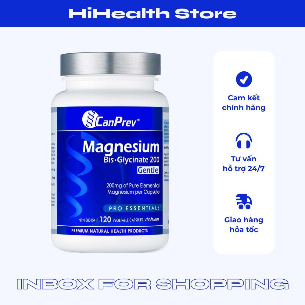 Viên uống bổ sung Magnesium Bisglycinate Canada giảm stress, giảm căng thẳng âu lo, chắc khỏe xương 120/240 Viên