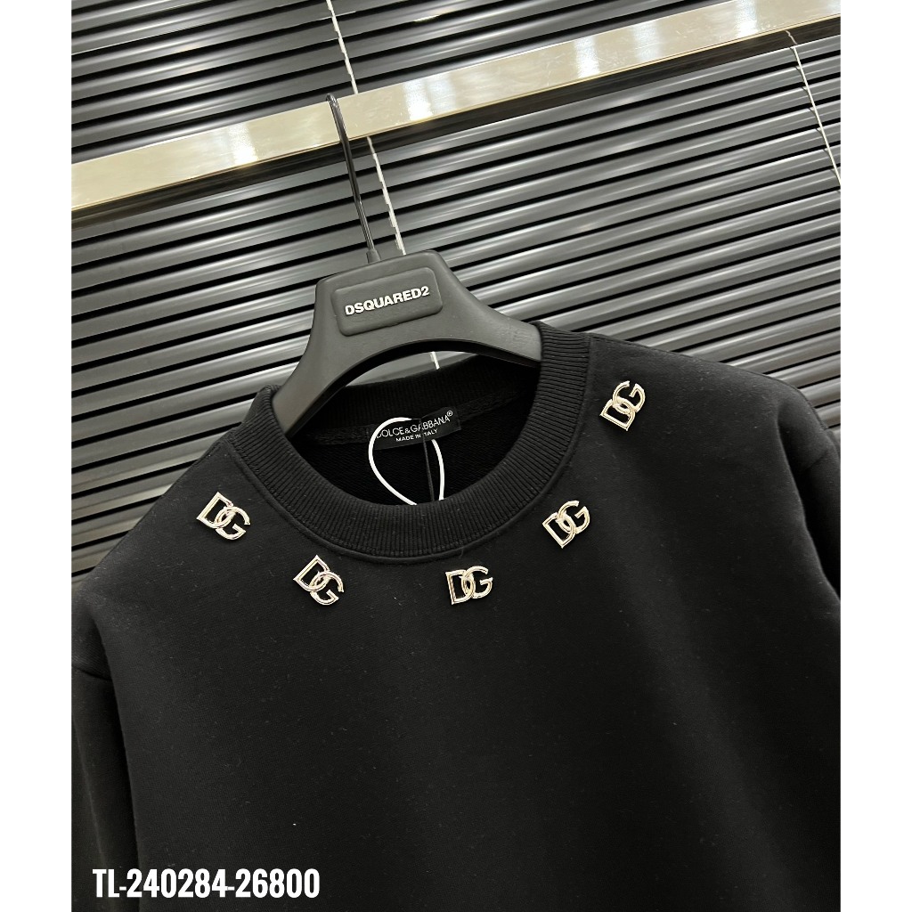 Áo Nỉ Nam D.G Họa Tiết Tay Cao Cấp - Áo Nam D.G Chất Nỉ Đen Vân Logo SPF