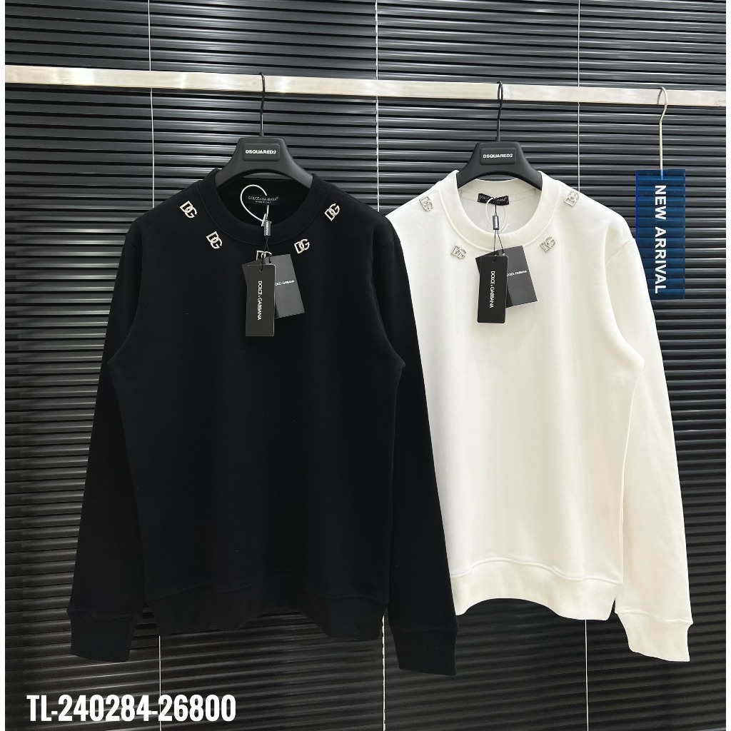 Áo Nỉ Nam D.G Họa Tiết Tay Cao Cấp - Áo Nam D.G Chất Nỉ Đen Vân Logo SPF