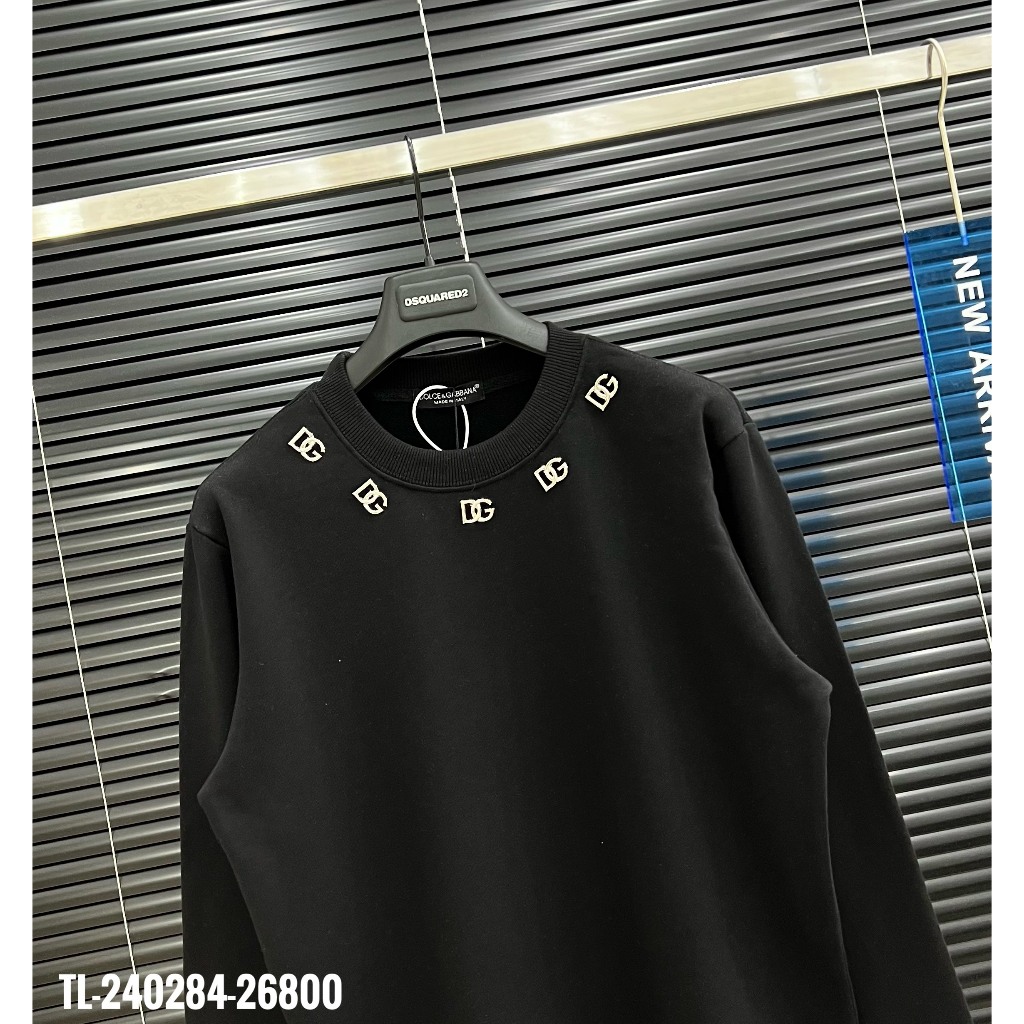 Áo Nỉ Nam D.G Họa Tiết Tay Cao Cấp - Áo Nam D.G Chất Nỉ Đen Vân Logo SPF