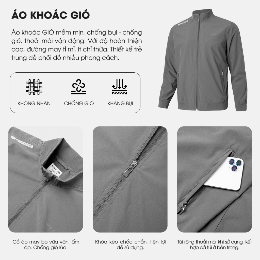 Áo Khoác Nam Cao Cấp Mentoris, Chất Liệu Vải Gió 2 Lớp Cao cấp, Giữ Ấm, Form Regular Fit Bacsic Thể Thao MAG2316