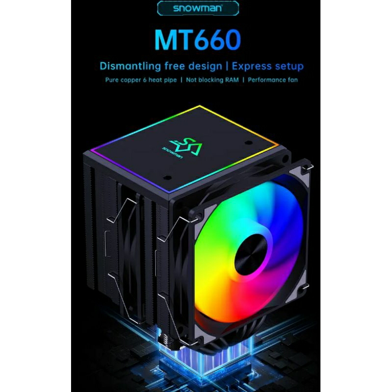 Tàn nhiệt CPU 6 ống ARBG snowman MT660-MT620 hỗ trợ CPU amd intel
