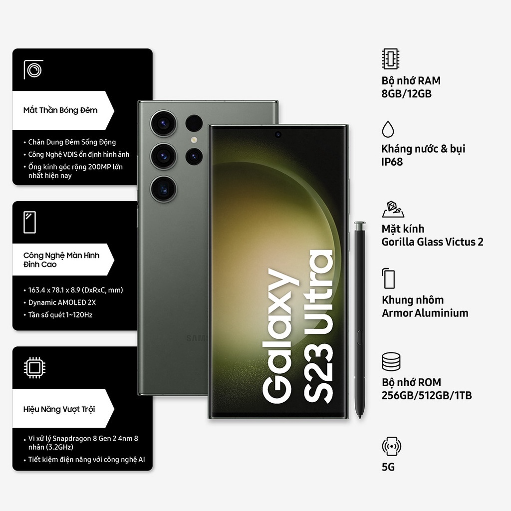 Điện thoại Samsung Galaxy S23 Ultra  - Hàng Chính Hãng, Bảo Hành 12 Tháng