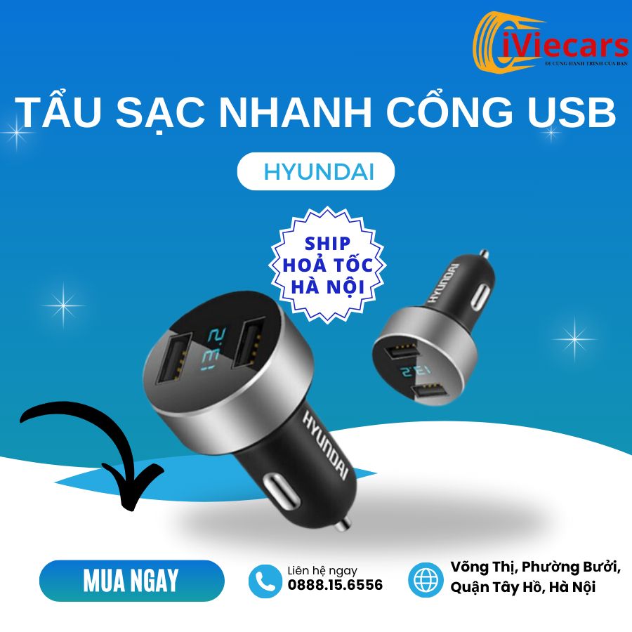 Tẩu Sạc Ô Tô - Tẩu Sạc Nhanh Ô Tô Chính Hãng Hyundai Tích Hợp Hai Cổng USB Sạc Đa Năng Tiện Lợi