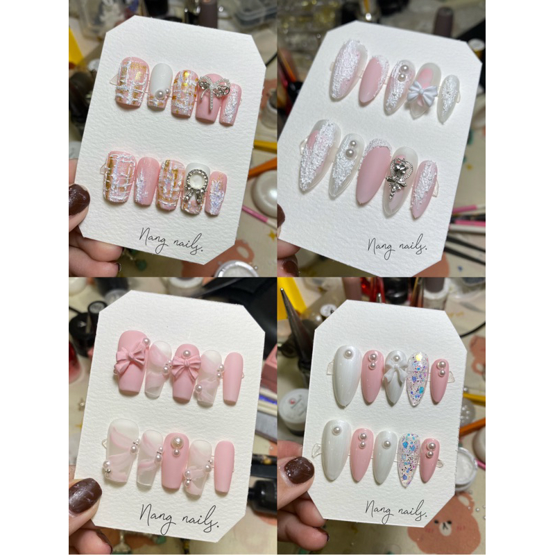 Nails Tết - Móng úp thiết kế tông Hồng pastel sẵn h chảnh, không kém da - Nailsbox tặng kèm bộ kit 3 món