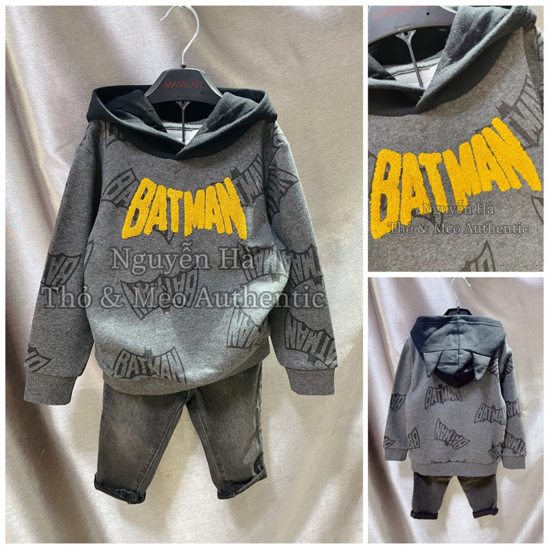 Áo hoodie trần bông Batman bé trai 2/4y 6/8y