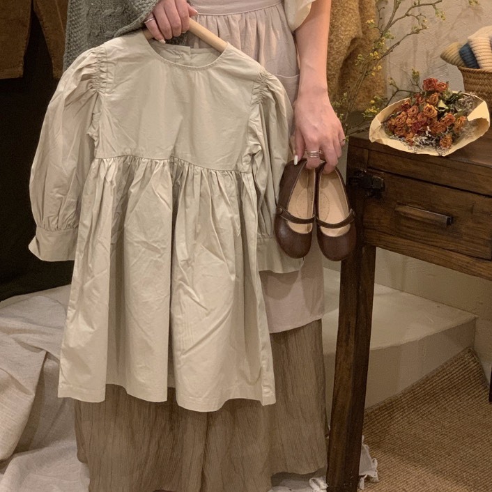 Set Váy Tay Dài Và Yếm Cổ Len Mềm Mùa Thu Quảng Châu Phong Cách Vintage Bé Gái Size Đại