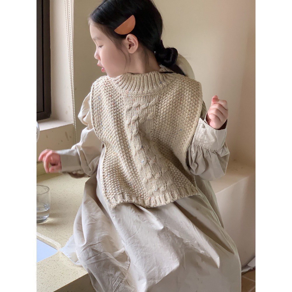 Set Váy Tay Dài Và Yếm Cổ Len Mềm Mùa Thu Quảng Châu Phong Cách Vintage Bé Gái Size Đại