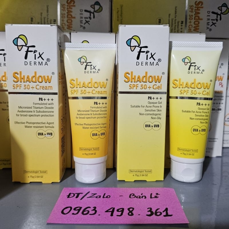 Kem Chống Nắng Fixderma Shadow SPF 50+ Cream/SPF 50+ Gel