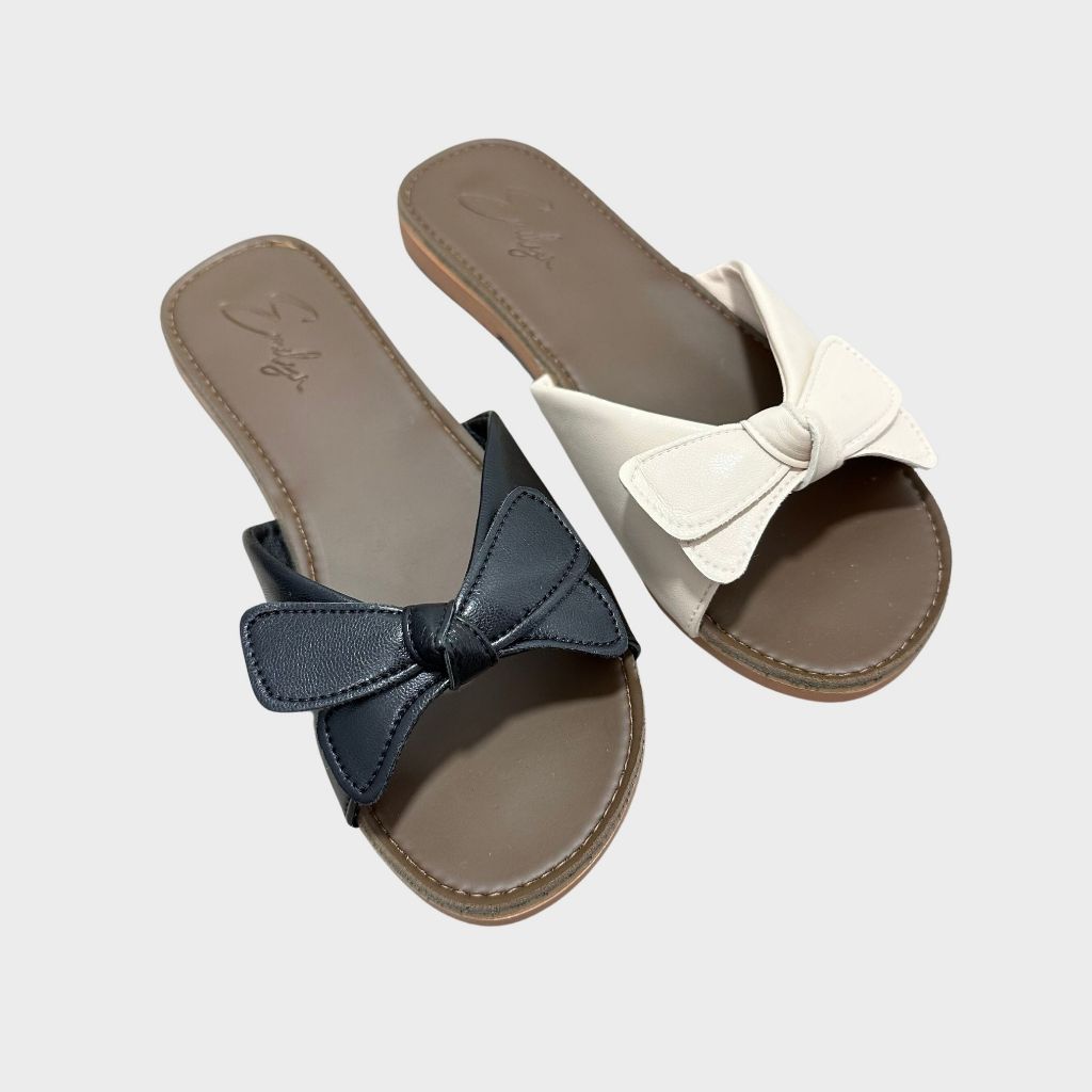 Dép lê nữ đế bằng Emily dép quai ngang thời trang thắt nơ xinh xắn da lì mềm - ED2M