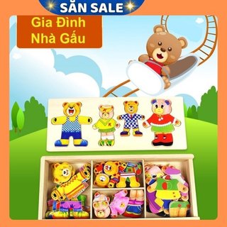 Hộp Ghép Hình Biểu Cảm Gia Đình Nhà Gấu Bằng Gỗ (4 Thành Viên)