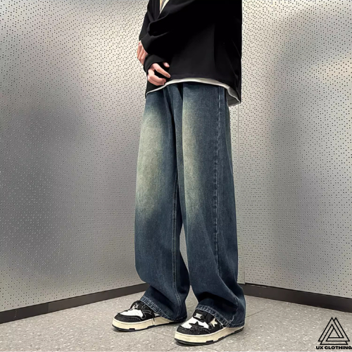 Quần Jean Ống Rộng Nam Nữ Phong Cách Retro Unisex WASH Medium Blue Hàng Cao Cấp - UXQ02 - UX Clothing