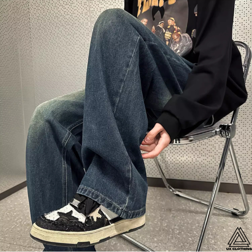 Quần Jean Ống Rộng Nam Nữ Phong Cách Retro Unisex WASH Medium Blue Hàng Cao Cấp - UXQ02 - UX Clothing