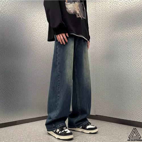 Quần Jean Ống Rộng Nam Nữ Phong Cách Retro Unisex WASH Medium Blue Hàng Cao Cấp - UXQ02 - UX Clothing