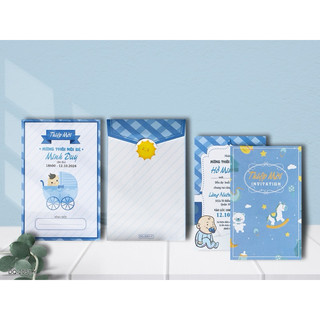 thiệp sinh nhật thôi nôi ms 2051-Y thôi nôi sinh nhật đầy tháng bé trai. nhận in trên 30 thiệp. (in nội dung)