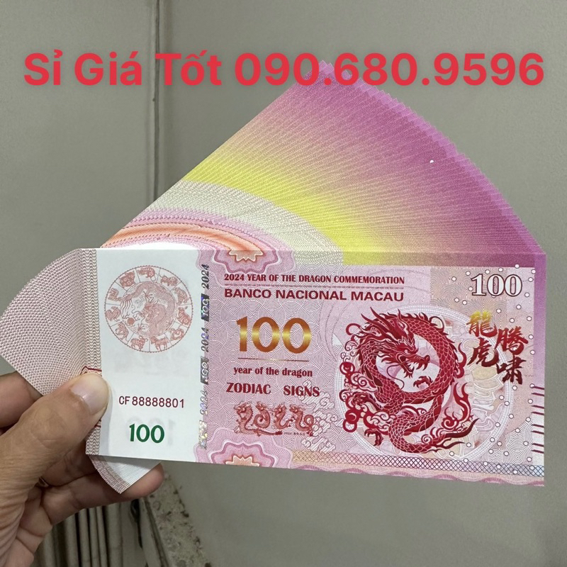 Sỉ 50 Tờ Tiền Phong Thuỷ Lưu Niệm Macao 100 Patacas Con Rồng Lì Xì Tết May Mắn