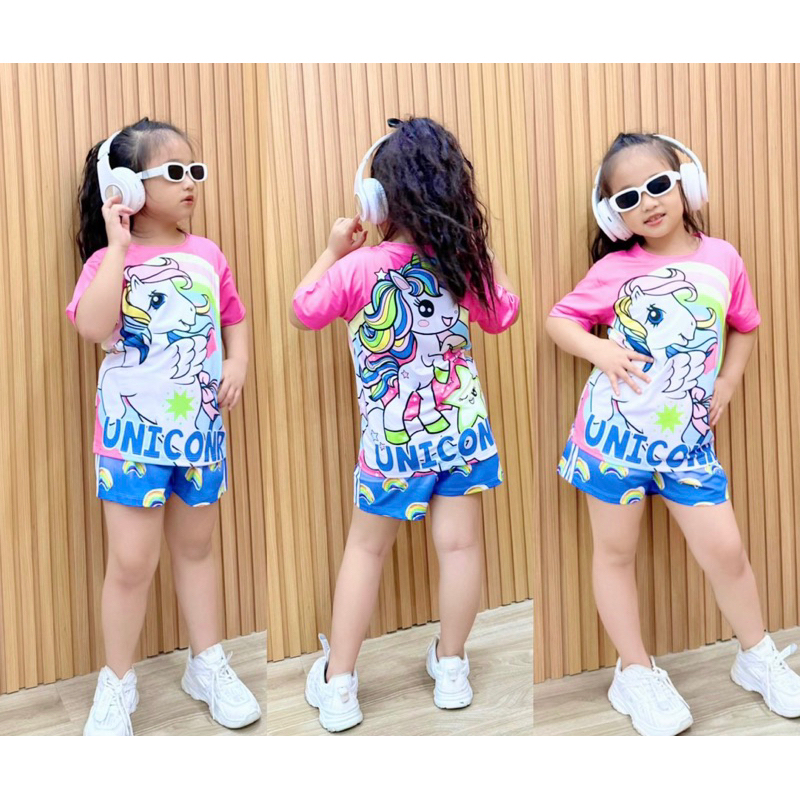 Bộ thun lạnh in hình 3D siêu xinh cho bé gái-bộ hè bé gái
