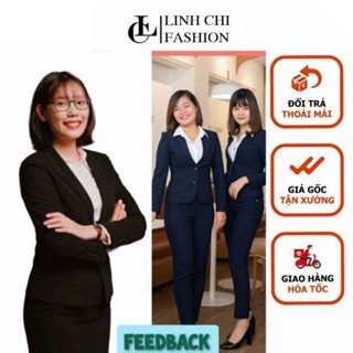 Áo vest nữ công sở tay dài cao cấp LINH CHI  form chuẩn mặc cực tôn dáng có độn vai và túi thật hai bên TD16