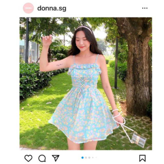 [Thanh Lý] Donna.Sg Váy hai dây hoa nhí xanh
