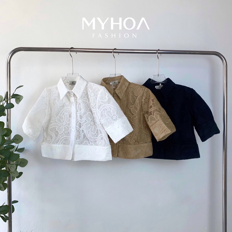 MYHOA| Áo Sơ Mi Nữ Cộc Tay Ren Hoa Thiết Kế Cao Cấp
