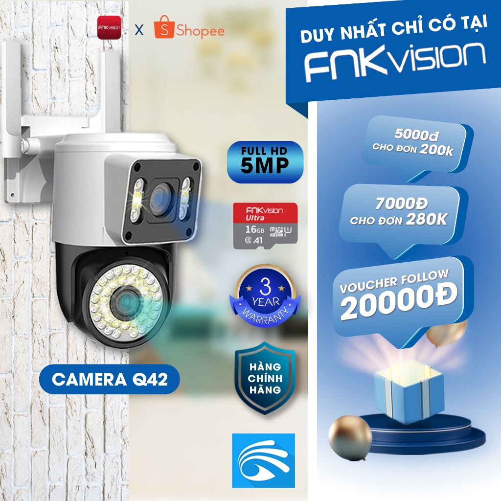 Camera 2 mắt Yoosee Q42 5.0MP - xem 360 độ không góc chết, ban đêm có màu, hai giao diện quan sát