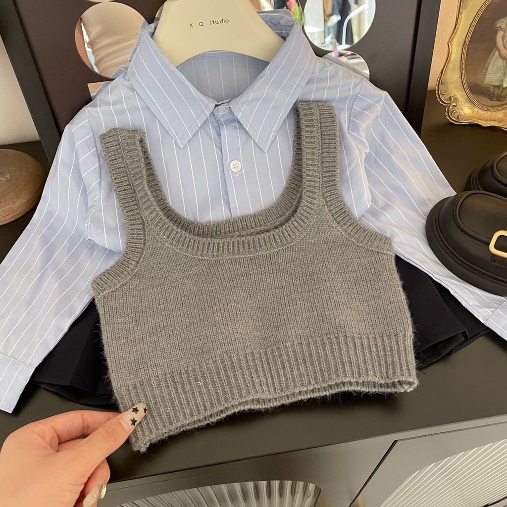 Sét sơ mi xanh cho bé gái, 3 chi tiết cho bé gái, sét đồ cho bé 10 - 24kg BÌNH MINH SHOP