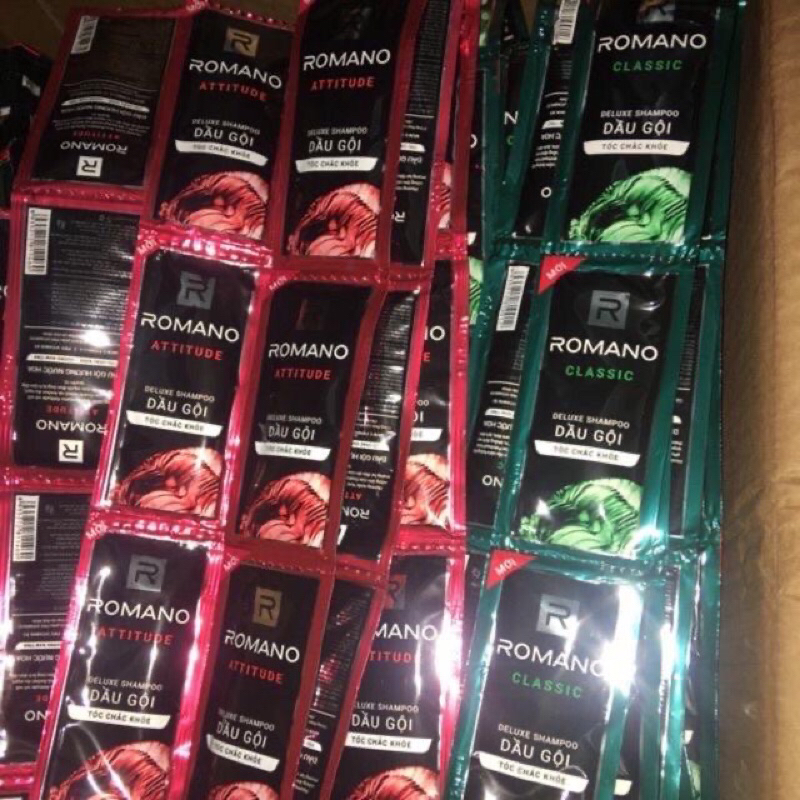 1 dây 14 gói dầu gội Rômano xanh/ đỏ 12g
