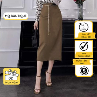 Chân váy dáng A một lớp dáng dài nâu đen kèm xích công sở cao cấp sang trọng thiết kế MQ Boutique