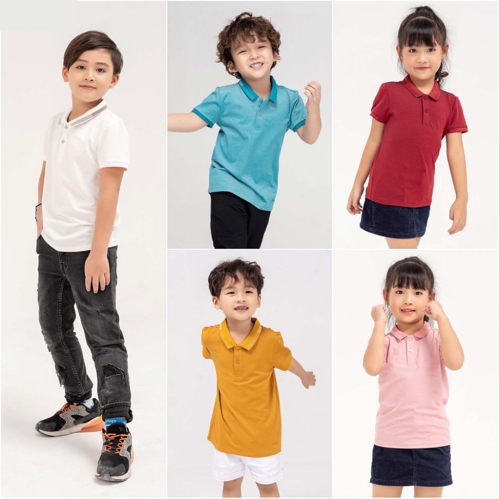 Áo thun Polo cho bé trai và bé gái vải Cotton chuẩn form, lịch lãm siêu đẹp - size từ 10-35kg