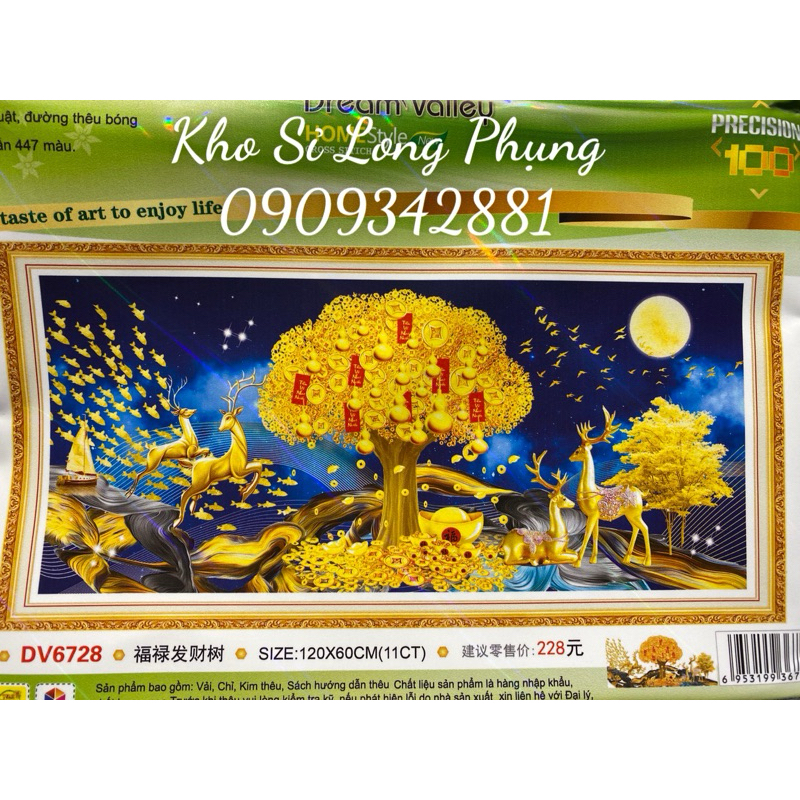 Tranh Đính Đá 5D -Tranh Thêu Chữ Thập Cao Cấp Dream Valley HƯU NAI TÀI LỘC CÂY TIỀN DV6728 :120x60   cm