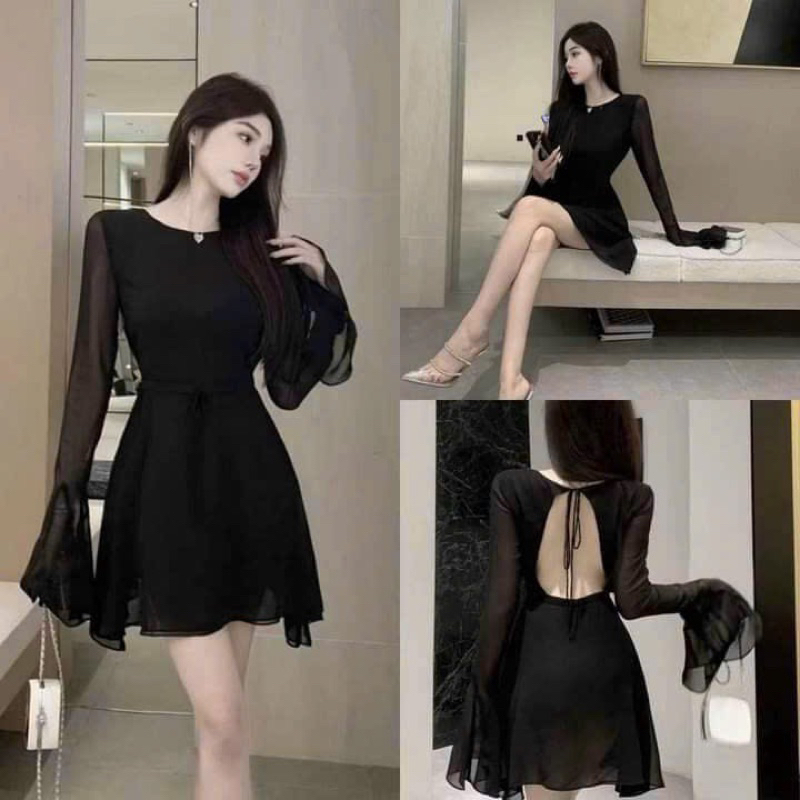 Đầm Xoè Tay Loe Hở Lưng Trang Phục Dạo Phố Sang Chảnh