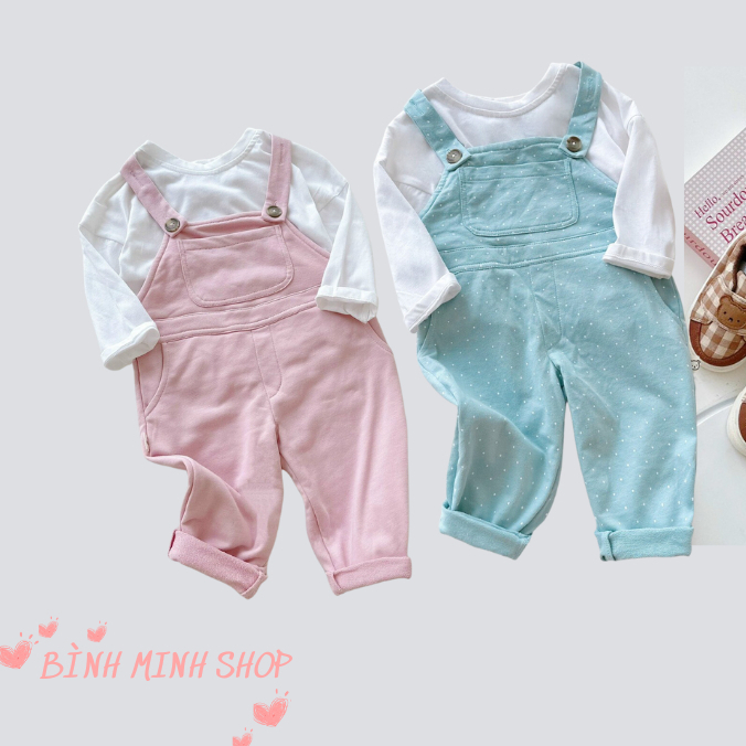Sét yếm bé gái, sét yếm kèm áo, 2 màu hồng, xanh dương cho bé gái 10 - 20kg BÌNH MINH SHOP