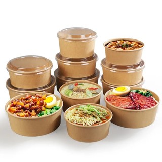 50 tô giấy kraft đủ size: 500ml / 750ml / 1000 ml / 1300ml / 1500ml kèm nắp trong suốt, an toàn vệ sinh thực phẩm