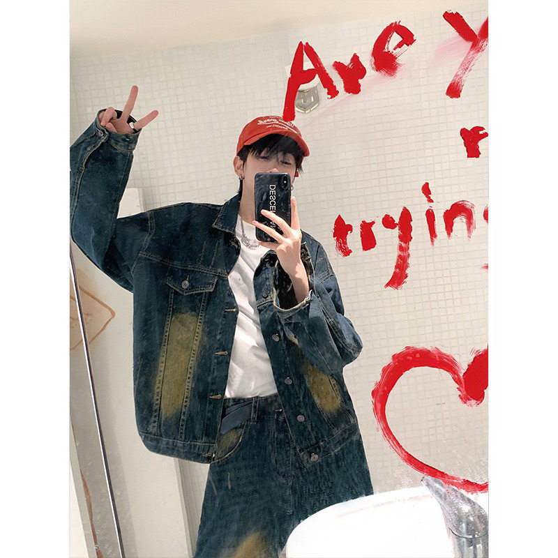 Áo Khoác Jean Denim Nam Local Brand Unisex Cao Cấp Dáng Rộng Màu Xanh Rêu Phong Cách Retro. Có 6 túi