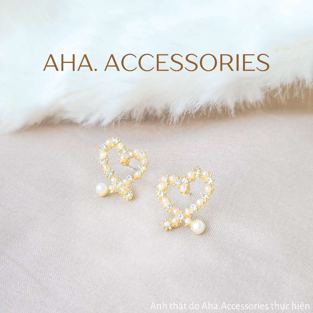 Khuyên tai nữ hình trái tim đính đá ngọc trai nhân tạo nữ tính sang trọng Aha.Accessories KTDN