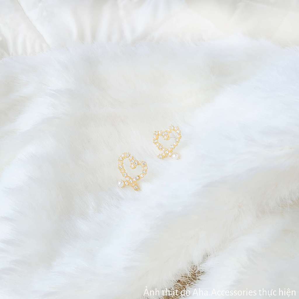 Khuyên tai nữ hình trái tim đính đá ngọc trai nhân tạo nữ tính sang trọng Aha.Accessories KTDN