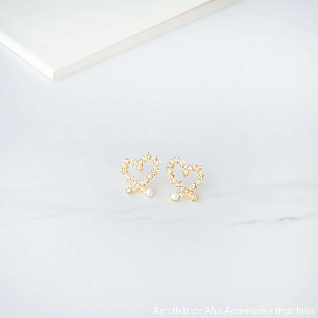 Khuyên tai nữ hình trái tim đính đá ngọc trai nhân tạo nữ tính sang trọng Aha.Accessories KTDN