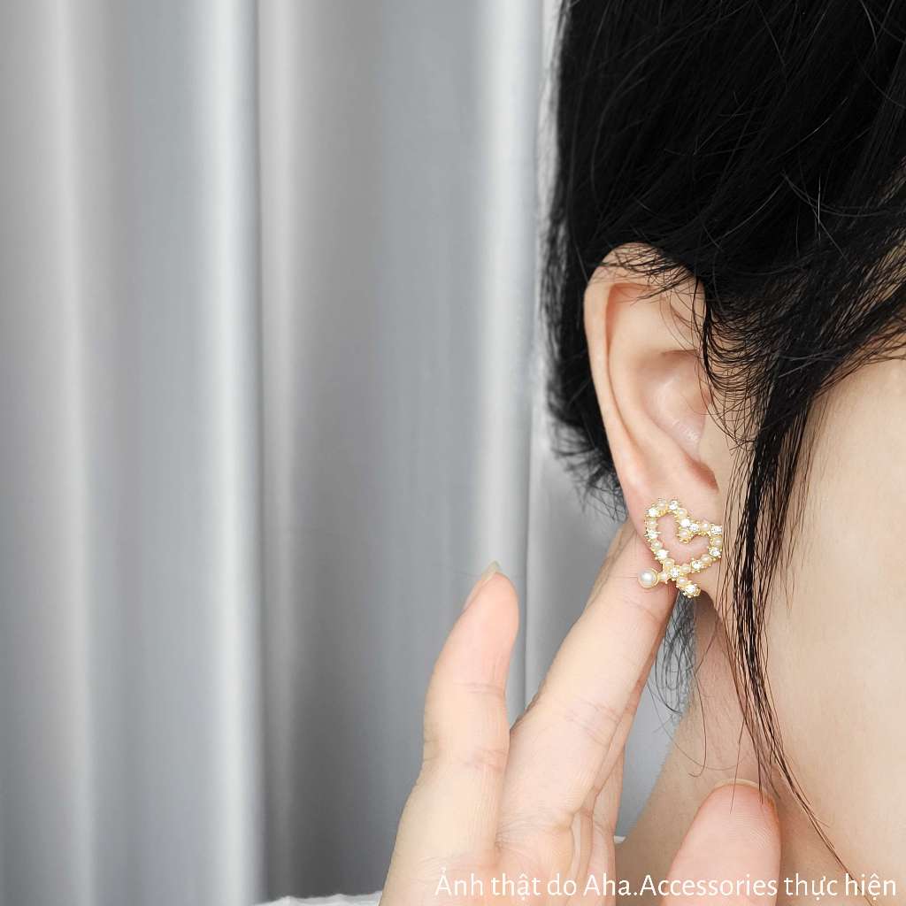 Khuyên tai nữ hình trái tim đính đá ngọc trai nhân tạo nữ tính sang trọng Aha.Accessories KTDN