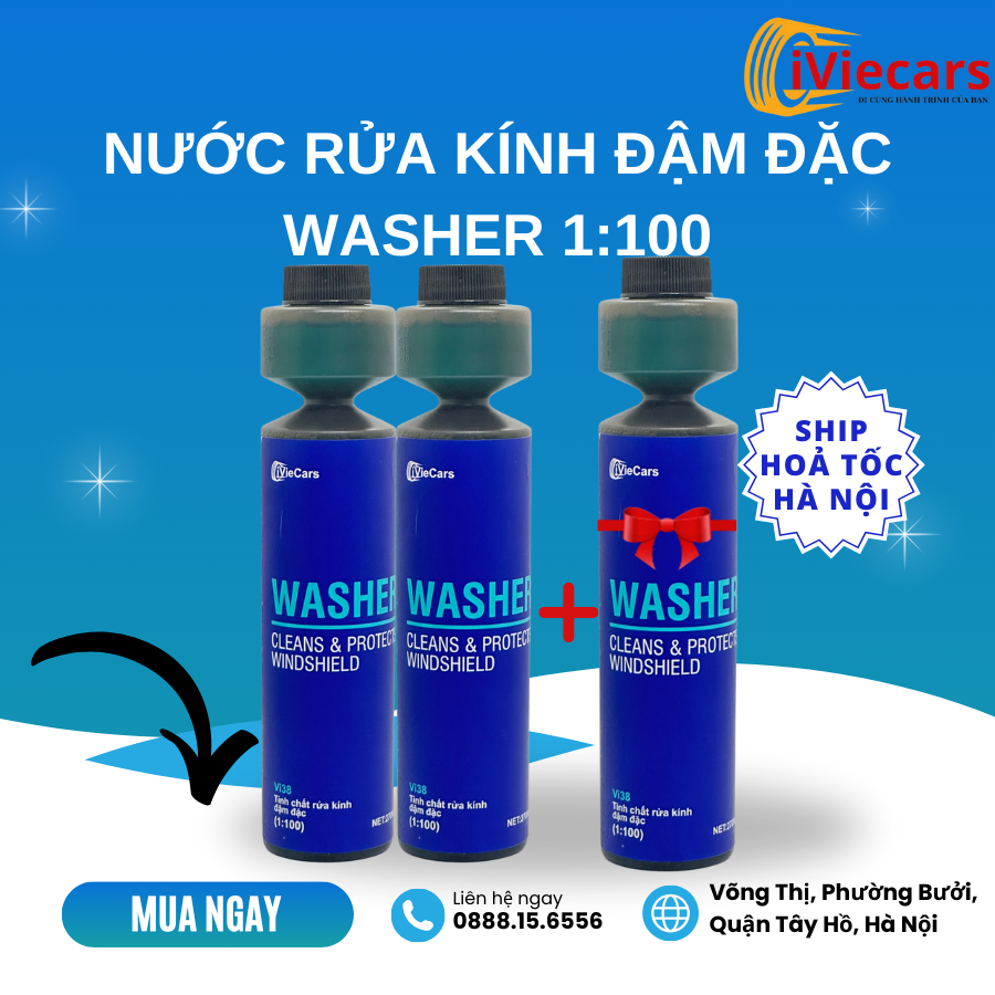 Nước rửa kính đậm đặc Washer 1:100 Concentrate - Dung Dịch Rửa Kính 270ml công nghệ USA
