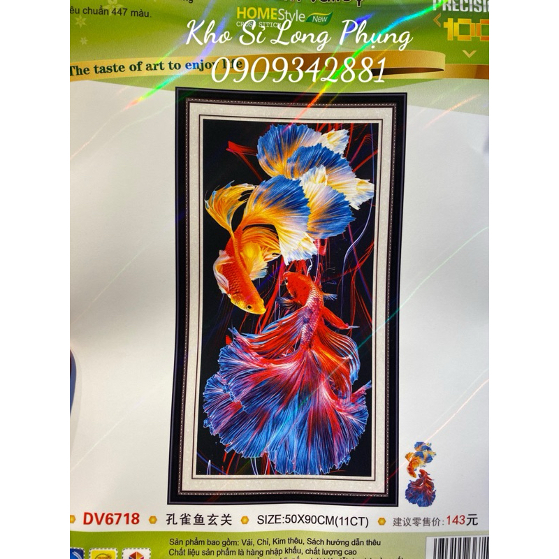 Tranh Đính Đá 5D -Tranh Thêu Chữ Thập Cao Cấp Dream Valley CÁ CHÉP VỌNG NGUYỆT mẫu mới DV6718 :50 x90   cm