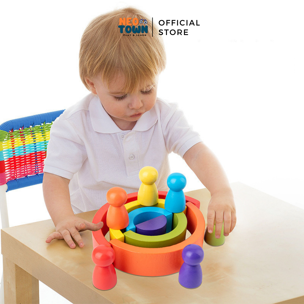 Cầu Vồng Cùng Búp Bê Gỗ Neo Town - Đồ Chơi Vận Động Kỹ Năng Montessori